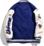 blue varsity knit jacket