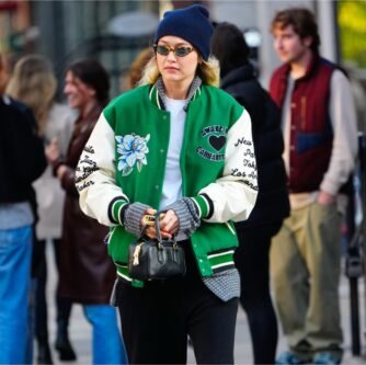 Luxury designer varsity jacket on runway