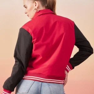 red women's varsity jacket