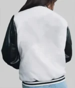 White Leather Varsity Jacket For Women