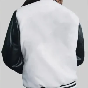 White Leather Varsity Jacket For Women