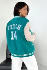 Women Teal Varsity Jacket