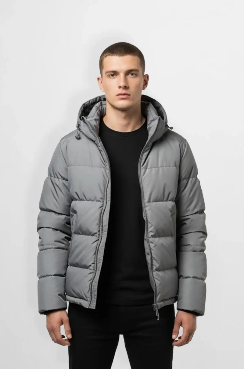 Charcoal Grey Quilted Hooded Puffer Jacket