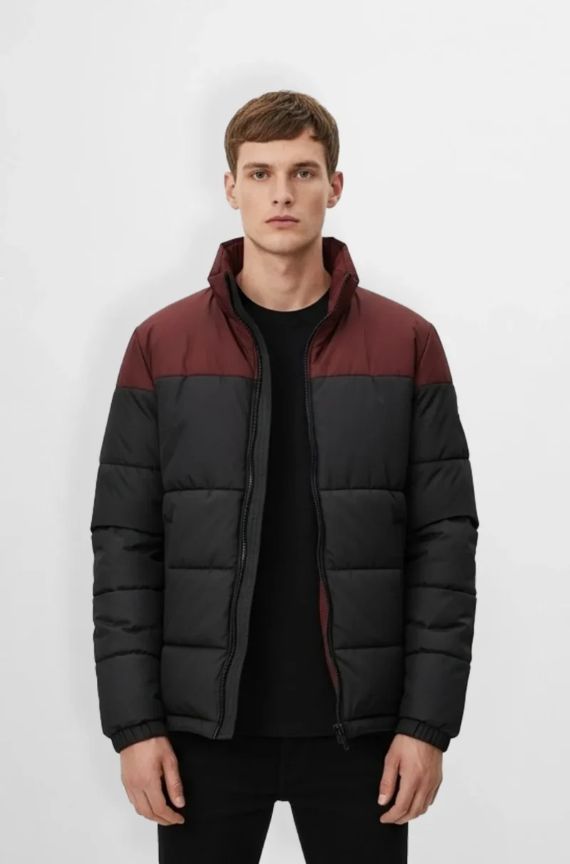 Power Warm Black and Maroon Puffer Jacket