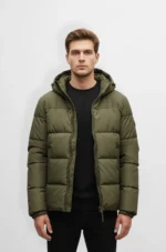 Premium Olive Green Hooded Puffer Jacket