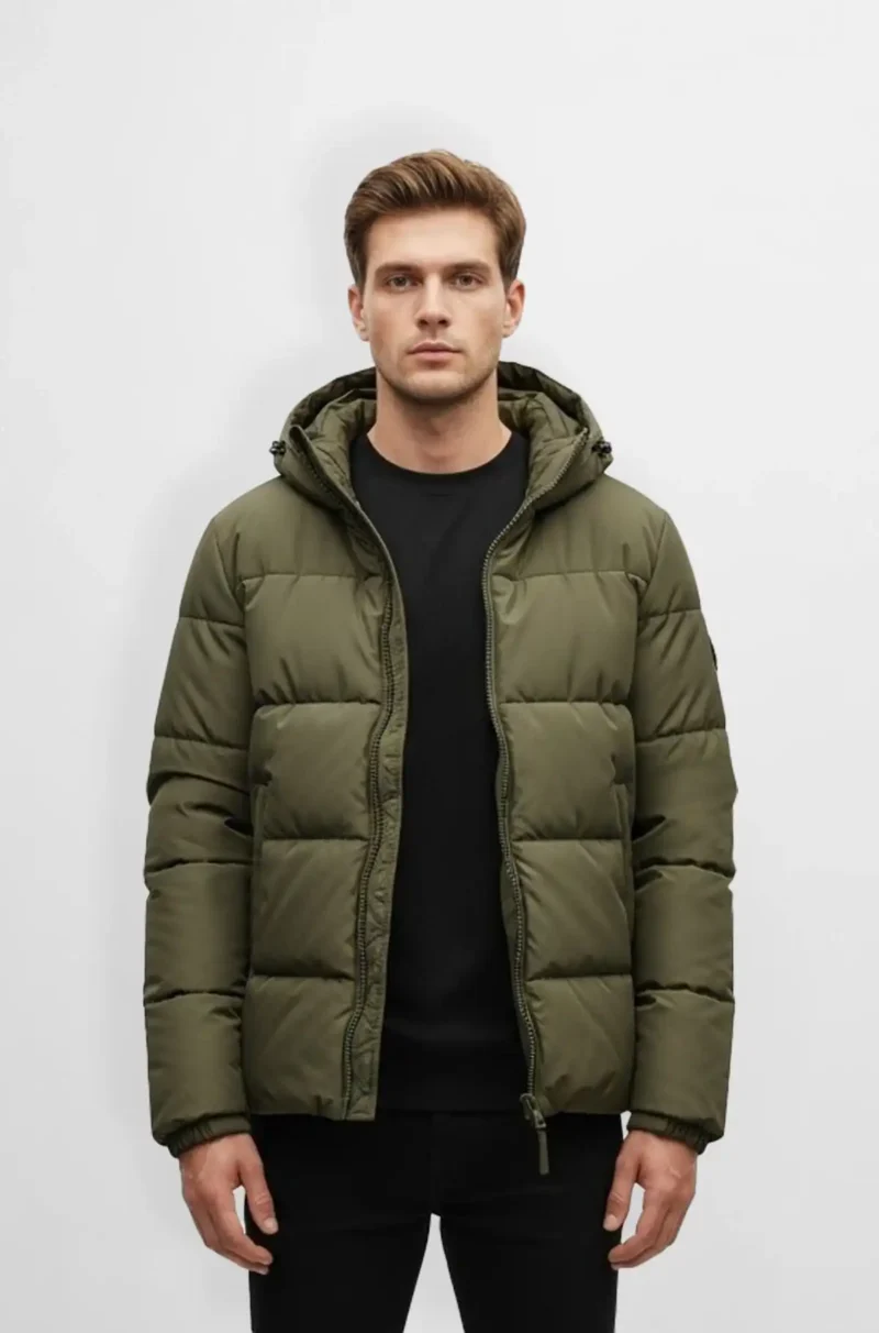 Premium Olive Green Hooded Puffer Jacket